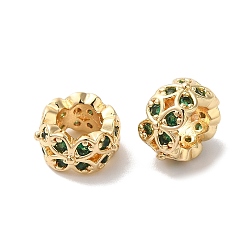 Настоящее золото 14K Долговечные бусины из латуни с микропаве и прозрачным фианитом, цветок, большое отверстие шарик, реальный 14 k позолоченный, 7.9x4.3 мм, отверстие : 4.1 мм