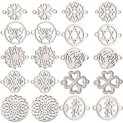 Нержавеющая Сталь Цвет 20 шт. 10 стили из нержавеющей стали соединительные подвески, цветок и клевер и плоские круглые звенья, разнообразные, цвет нержавеющей стали, 14~21x15~20x1~1.5 мм, отверстие : 1.2~1.8 мм, 2 шт / стиль