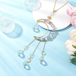 Средний Фиолетовый Подвесные ловцы солнца из натурального кварца и латуни, стеклянная круглая кисточка для декора на открытом воздухе и в саду, средне фиолетовый, 400~402 мм