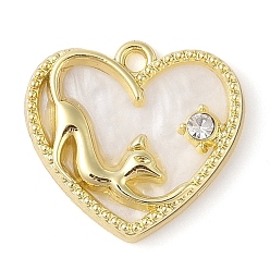 Белый Сплав с подвесками из горного хрусталя, Сердце с кошкой, белые, 18.5x20x3 мм, отверстие : 1.6 мм