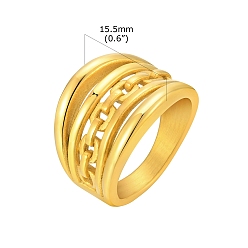 Настоящее золото 18K Многослойные кольца на палец из нержавеющей стали, широкое кольцо для женщин, реальный 18 k позолоченный, размер США 6 (16.5 мм)