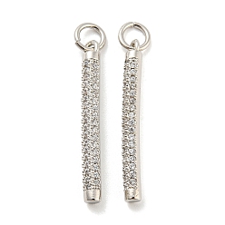 Platinum Rack Plating Brass Micro Pave Clear Cubic Zirconia Pendants, Long-Lasting Plated, Cadmium Free & Lead Free, Stick, Platinum, 25x2.8mm, Hole: 3.8mm