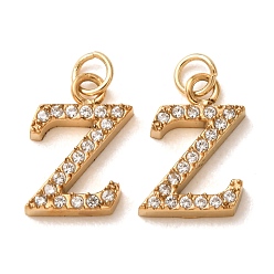 Letter Z 304 Stainless Steel with Crystal Rhinestone Charms, Letter Charms, Polished, Ion Plating(IP), Golden, Letter Z, 13x9.5x2mm, Hole: 2.5mm