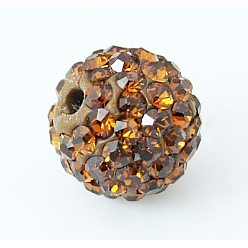 Smoked Topaz Pave Disco Ball Beads, Polymer Clay Rhinestone Beads, Grade A, Round, Smoked Topaz, PP14(2~2.1mm), 10mm, Hole: 1.0~1.2mm