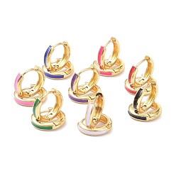 Gemischte Farbe Creolen aus Messing-Emaille, langlebig überzogen, golden, Ring, cadmiumfrei und bleifrei, Gemischte Farbe, 11x12x3 mm, Stift: 1 mm