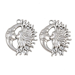 Stainless Steel Color 304 Stainless Steel Pendants, Sun & Moon Kiss Charms, Stainless Steel Color, 33.5x28x3mm, Hole: 3mm