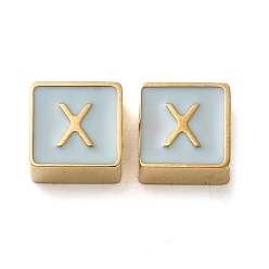 Letter X 304 aus Stahl-Email-Perlen, echt 14 k vergoldet, Quadrat mit Buchstaben, Buchstabe x, 8x8x4 mm, Bohrung: 2 mm