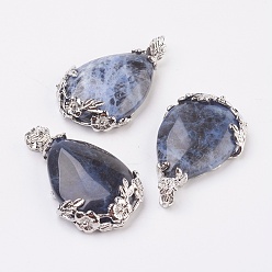 Содалитовое Валентина подарки идея для парней натуральные подвески sodalite, с латунной фурнитурой , капля, платина, 38~41x26x8 мм, отверстие : 5x4 мм