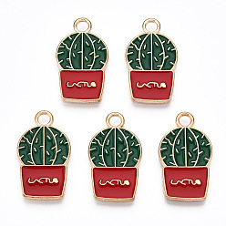(123L) Белый крем непрозрачный блеск Подвески из эмали и сплава, кактус очарование, золотые, огнеупорный кирпич, 22x12.5x1 мм, отверстие : 2.5 мм