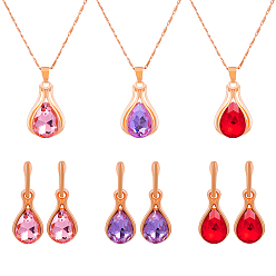 (52) Непрозрачная лаванда 3 серьги-гвоздики и ожерелье с подвеской в форме капли со стразами разных цветов, набор украшений из сплава для женщин, разноцветные, 433 мм