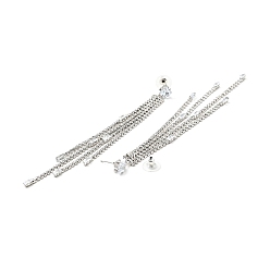 Rectangle Clear Cubic Zirconia & Crystal Rhinestone Long Tassel Dangle Stud Earrings, Brass Earrings with 925 Sterling Silver Pins for Women, Platinum, Rectangle Pattern, 122mm, Pin: 0.8mm