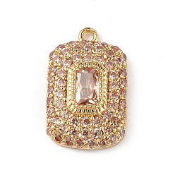 Light Salmon Rack Plating Brass Micro Pave Cubic Zirconia Pendants, Rectangle Charm, Cadmium Free & Lead Free, Long-Lasting Plated, Real 18K Gold Plated, Light Salmon, 17x10x4mm, Hole: 1mm