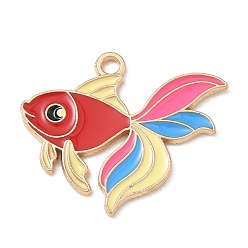 Red Alloy Pendants, Goldfish Charms, Light Gold, Red, 20x23x1mm, Hole: 1.6mm