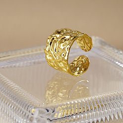 Настоящее золото 18K Старинные нерегулярные кованые широкие открытые манжеты из нержавеющей стали для женщин, реальный 18 k позолоченный, 15 мм, внутренний диаметр: 17 мм