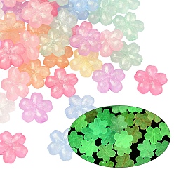 Mixed Color 50Pcs Luminous Transparent Acrylic Beads, Flower, with Glitter Powder, Glow in the Dark, Mixed Color, 22x23x8mm, Hole: 3mm