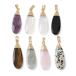Mixed Stone Natural & Synthetic Mixed Stone Pendants, Faceted Teardrop Charms, with Brass Finding, 31.5~32.5x9.5~10x3.5~4mm, Hole: 5.5x3mm