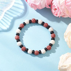 Индийский Красный Браслеты из натуральной лавы и кокосовой скорлупы с бусинами для женщин и мужчин, круглые, Индийская красная, внутренний диаметр: 2-1/8 дюйм (5.3 см)