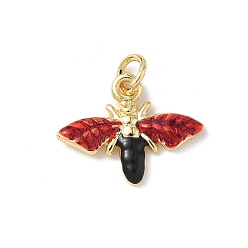 Bees Подвески из латуни с эмалью на тему насекомых, стойки покрытие, без кадмия и без свинца, долговечный, с целью перехода в кольце, реальный 18 k позолоченный, Пчелы, 13.5x17.5x2 мм, отверстие : 3.5 мм