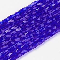 Dark Blue Transparent Glass Beads Strands, Imitation Austrian Crystal, Faceted, Column, Dark Blue, 5~6x3mm, Hole: 0.8mm, about 80pcs/strand, 17.5 inch(44.5cm)