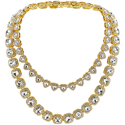 Золотой 2 шт. 2 стили цинковый сплав, квадратные/сердечные, прозрачное стекло, теннисные ожерелья для женщин, золотые, 17-3/4~19.69 дюйм (45~50 см), 1 шт / стиль