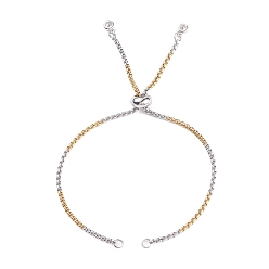 Золотой & Цвет Нержавеющей Стали 304 Изготовление ползункового браслета из нержавеющей стали, браслет боло, с 304 кольцами из нержавеющей стали, 202 бусины из нержавеющей стали и латунные подвески из кубического циркония, золотые и нержавеющая сталь цвет, 10-1/4 дюйм (26 см), 0.2 см