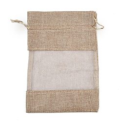 Светло-коричневый Пакеты для упаковки в хлопок, шнурок сумки, с лентами из органзы, загар, 23x16x0.35 см