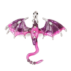 Средний Фиолетово-красный Эмалированные булавки летающего дракона, броши из сплава стразов для одежды-рюкзака, платина, средне фиолетовый красный, 61x70 мм