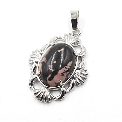 Родонит Природные подвески родонит, подвески-цветы из латуни платинового тона, 34x25x9 мм