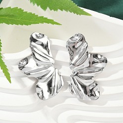 Нержавеющая Сталь Цвет Не тускнеющие 304 серьги-гвоздики из нержавеющей стали для женщин, половина цветка, цвет нержавеющей стали, 44.5x27 мм