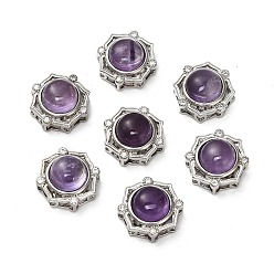 Цветок Латунные многорядные звенья из натурального аметиста, платина, цветок, 14x14x8 мм, отверстия : 1.6 mm и 2x3 мм