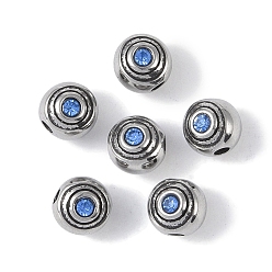 Античное Серебро 316 бусины из хирургической нержавеющей стали со стразами, круглые, античное серебро, 8.5x8 мм, отверстие : 2 мм