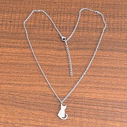 Cat Shape 201 подвесные из нержавеющей стали ожерелья, цвет нержавеющей стали, не тускнеет, форма кошки, 17.72 дюйм (45 см), Кулон : 20x12 мм