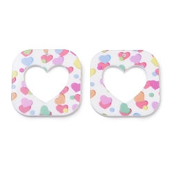 Разноцветный Печатные подвески из непрозрачного акрила, квадрат с сердцем, красочный, 34.5x34.5x2.5 мм, отверстие : 1.5 мм