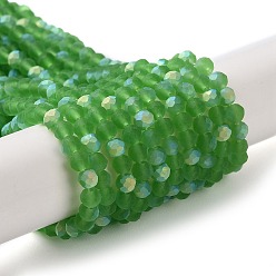 Зеленый Прозрачные стеклянные бусины, граненые, матовые, с половинным покрытием ab цвета, рондель, зелёные, 4~4.5x3.5~4 мм, отверстие : 1 мм, около 105~110 шт / нитка, 38~39 см