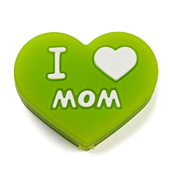 Green Yellow Mother's Day Silicone Focal Beads, Heart with Word I Love Dad, Green Yellow, 24.4x19.5x9.9mm