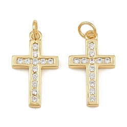 Golden Brass Micro Pave Clear Cubic Zirconia Pendants, Cross Charms, Cadmium Free & Lead Free, Golden, 21x12x2mm, Hole: 3mm