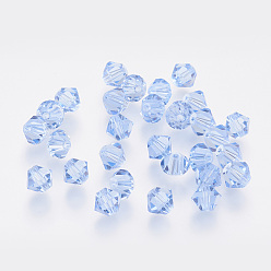 Лазурный Граненый имитация австрийский хрусталь пряди шарик, класс AAA, двухконусные, лазурный, 6x6 мм, отверстия: 0.7~0.9 мм, около 360 шт / мешок