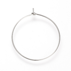 Stainless Steel Color Tarnish Resistant 304 Stainless Steel Hoop Earrings, Stainless Steel Color, 24 Gauge, 34x29.5x0.5mm, pin: 0.5mm