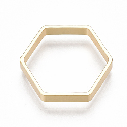 Real 18K Gold Plated Brass Lining Rings, Hexagon, Nickel Free, Real 18K Gold Plated, 20x18x3mm