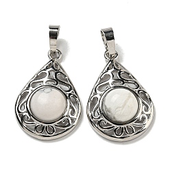 Говлит Синтетических подвески Говлит, покрытие стойки латунные полые слезы подвески, без кадмия и без свинца, платина, 29.5x19.5x7.5 мм, отверстие : 7.5x5 мм