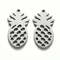 Stainless Steel Color Non-Tarnish 304 Stainless Steel Pendants, Laser Cut, Pineapple, Stainless Steel Color, 18x10x1mm, Hole: 1mm
