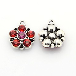 Гиацинт Антикварная посеребренные сплав горный хрусталь цветок кулоны, гиацинт, 19x16x5 мм, отверстие : 2 мм