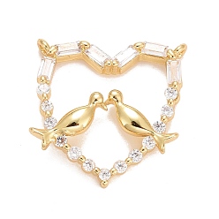 Настоящее золото 18K Подвески из кубического циркония с покрытием из латуни, с прыжковых колец, долговечный, без свинца и без кадмия, сердце, реальный 18 k позолоченный, 17.5x17x2.5 мм, отверстие : 1 мм