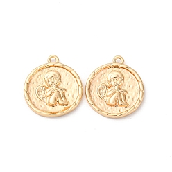 Настоящее золото 18K Латунные подвески, без кадмия, без никеля и без свинца, плоские круглые прелести, реальный 18 k позолоченный, 18x16.5x2.5 мм, отверстие : 1.4 мм