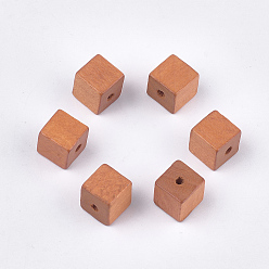 Коралловый Расписные бусы из натурального дерева, кубические, коралл, 10x10x10 мм, отверстие : 2 мм
