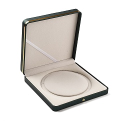 Темно-серый Квадратная коробка из искусственной кожи для жемчужного ожерелья, подарочный футляр для хранения ювелирных изделий для ожерелий, темно-серый, 18.9x18.9x4.1 см