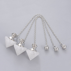 Хрусталь Маятники с конусом из натурального кварца, с латунными выводами и цепочкой из сплава, платина, 210~216x2.5 мм, отверстие : 1.4~1.9x1.6~2 мм