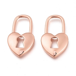 Розовый Позолоченный Латунные подвески, запирать, Настоящее розовое золото покрыто, 27x15.5x3 мм, отверстие : 12x9 мм