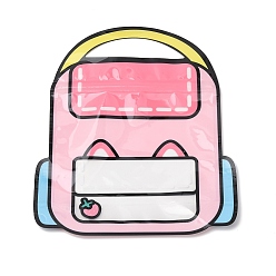 Pink 2Pcs Backpack Shaped Plastic Gift Storage Resealable Bags with Handles, Schoolbag Snack Packing Tote Bags, Pink, 21x18x0.17cm