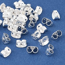 Серебро Латунные гайки для сережек, без свинца, без кадмии и без никеля, гайки с фрикционными ушками, спинки для серьги, серебряные, 5x6.5x3.5 мм, отверстие : 0.9 мм